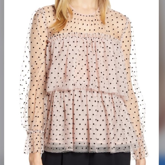 Halogen Tops - NWT Halogen x Atlantic Pacific Tiered Mesh Blouse